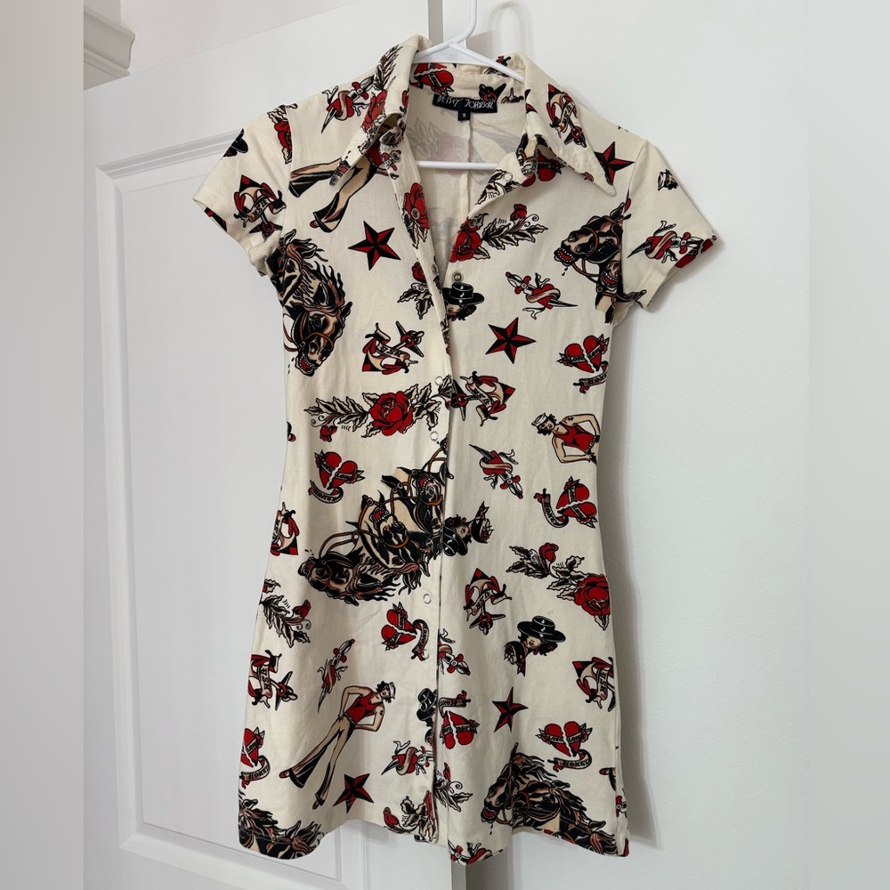 RARE vintage Betsey Johnson western traditional tattoo minidress